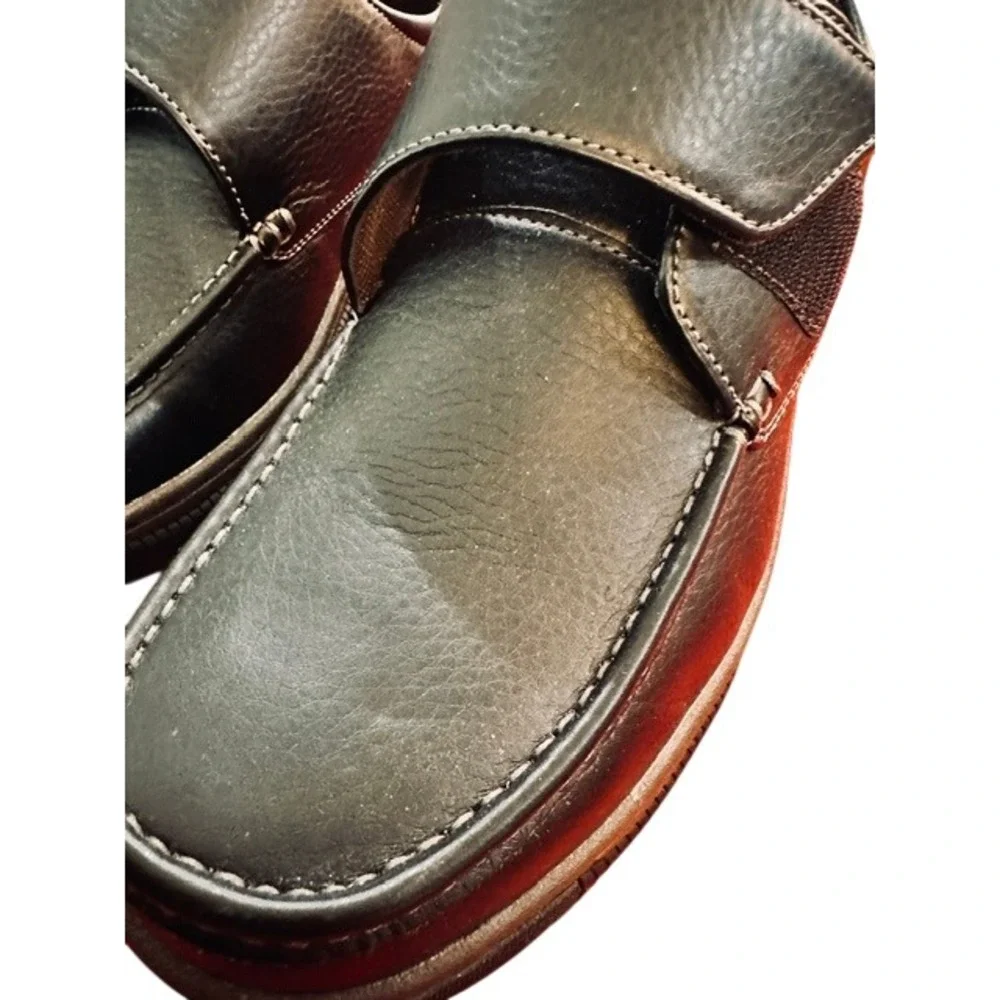 Pleasure Island Casuals Mens Black Pebbled Leather Hook Loop Loafers 10 W‎ 6376